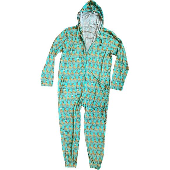 Meundies Giraffe Onesie one-piece zip-up pajamas L-XL womens unisex EUC Perfect - Picture 1 of 10